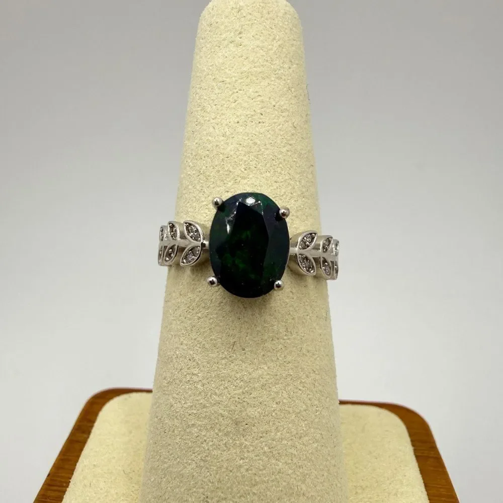 NWOT‎ 1.3ct genuine welo Opal w/ accent cz diamond adjustable ring in s925!